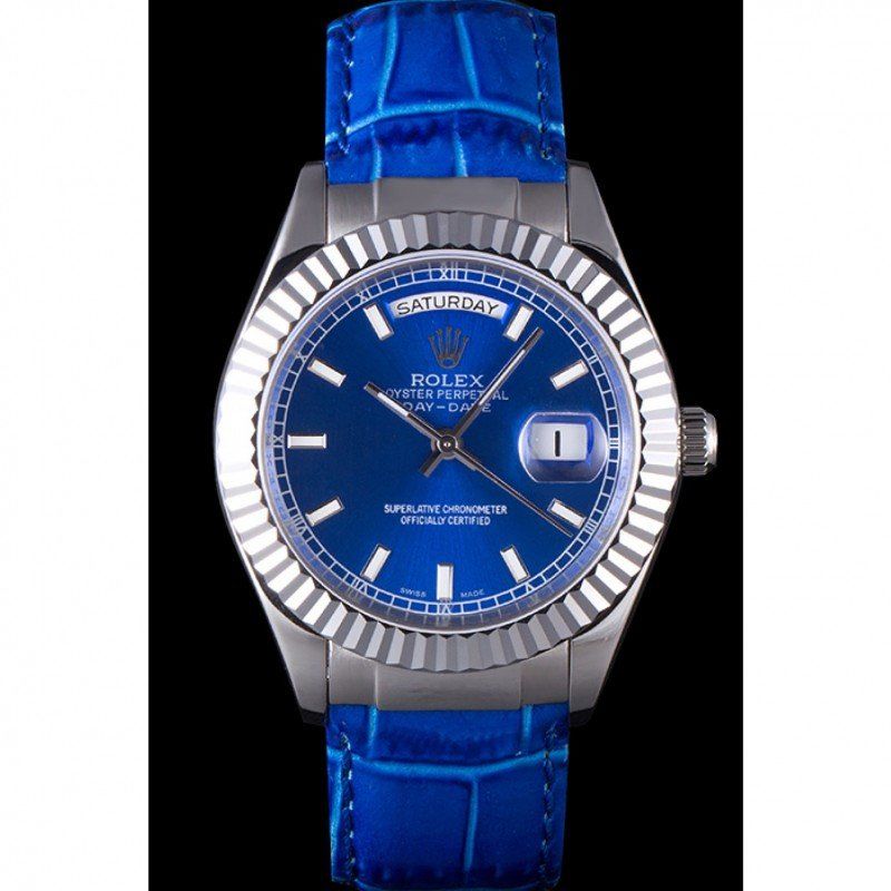 swiss rolex day date oyster collection blue leather band 621490 swiss rolex day date oyster collection blue leather band 621490