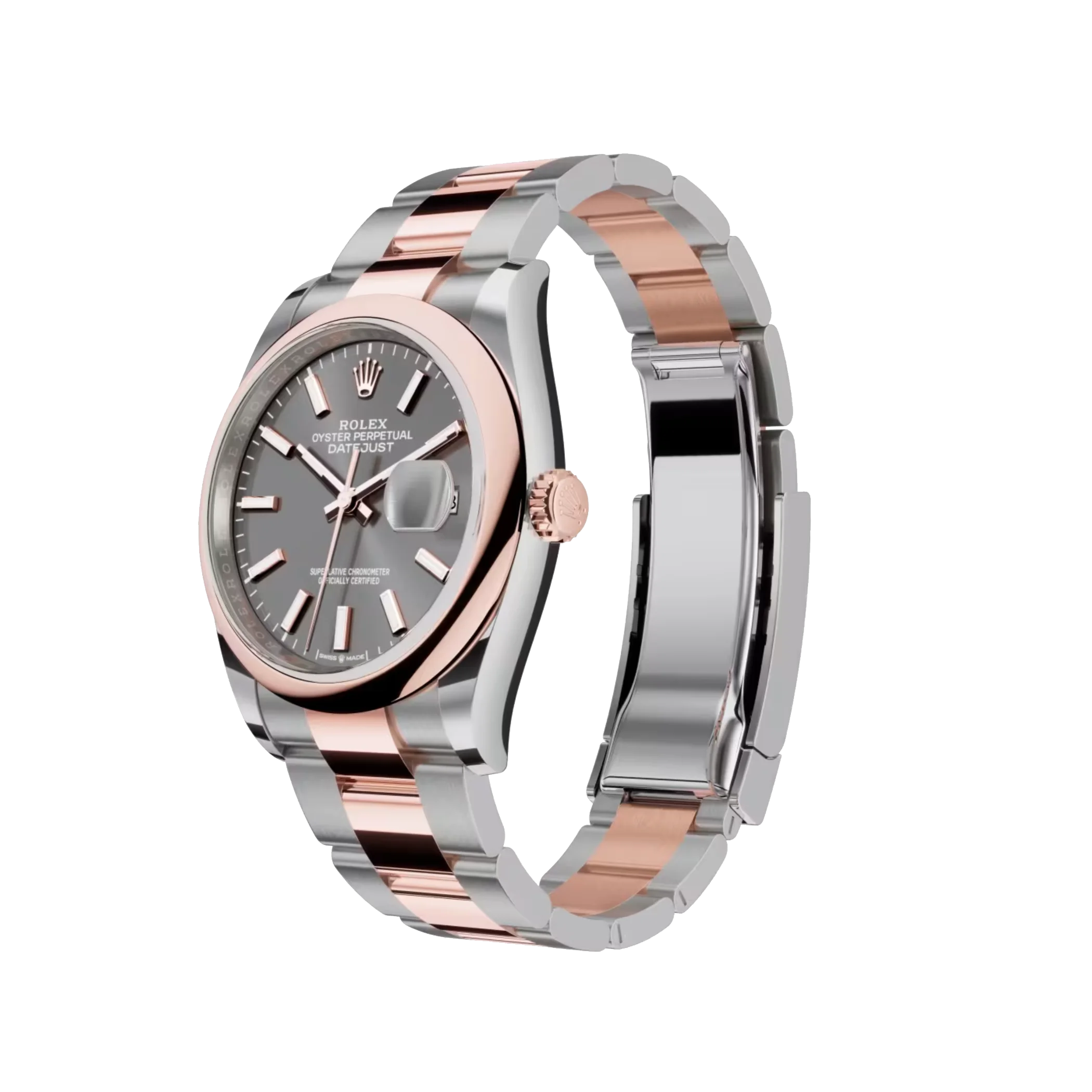 rolex datejust: 36 mm, oystersteel and everose gold, slate dial, oyster bracelet, m126201 0014