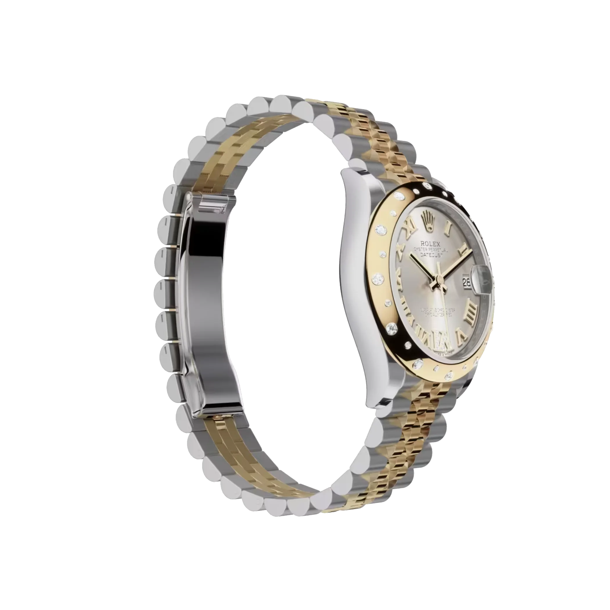 rolex datejust: 31 mm, oystersteel and yellow gold, silver, diamond set dial, jubilee bracelet, m278343rbr 0004